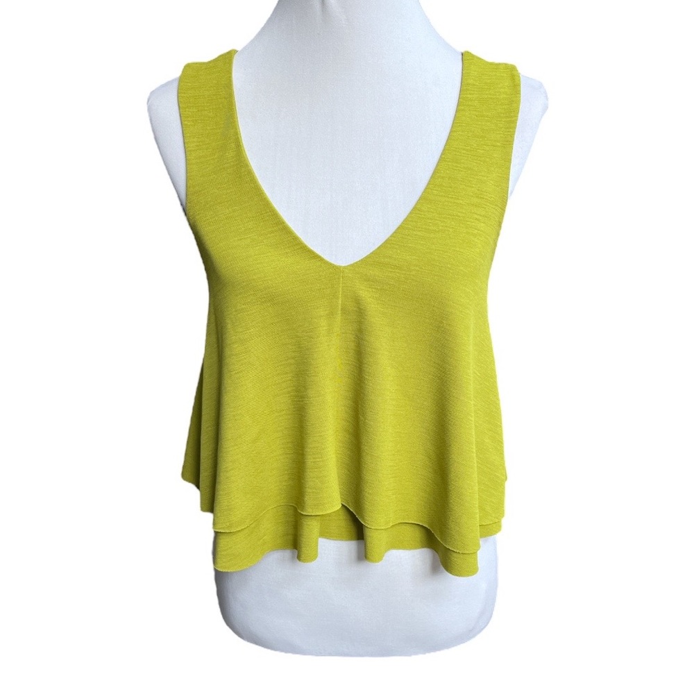 Zara Layered Vneck Cropped Tank Top Avocado Green Size Small
